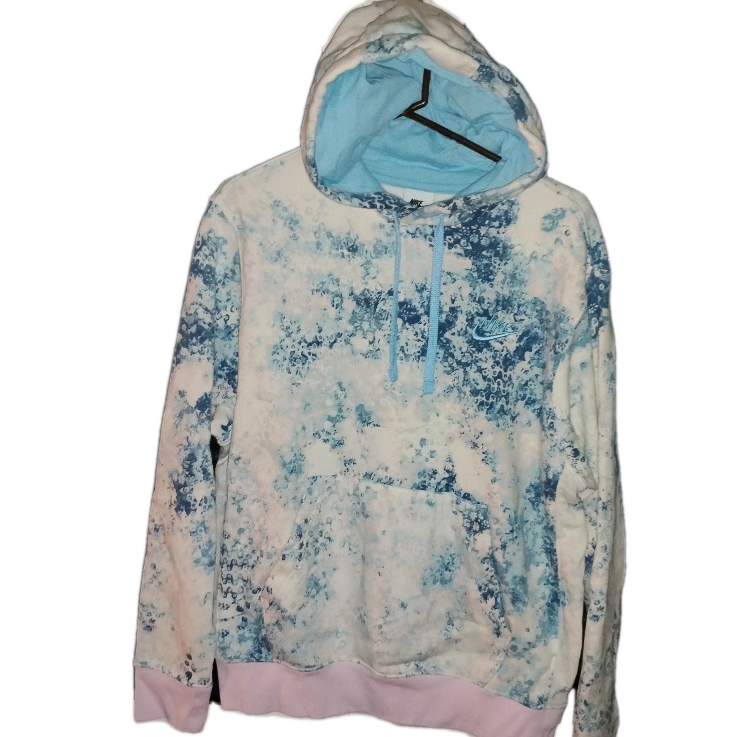Nike Mens M Hoodie Club Freestyle Fleece Pullover Blue Tie Dye Pink Foam- Sports